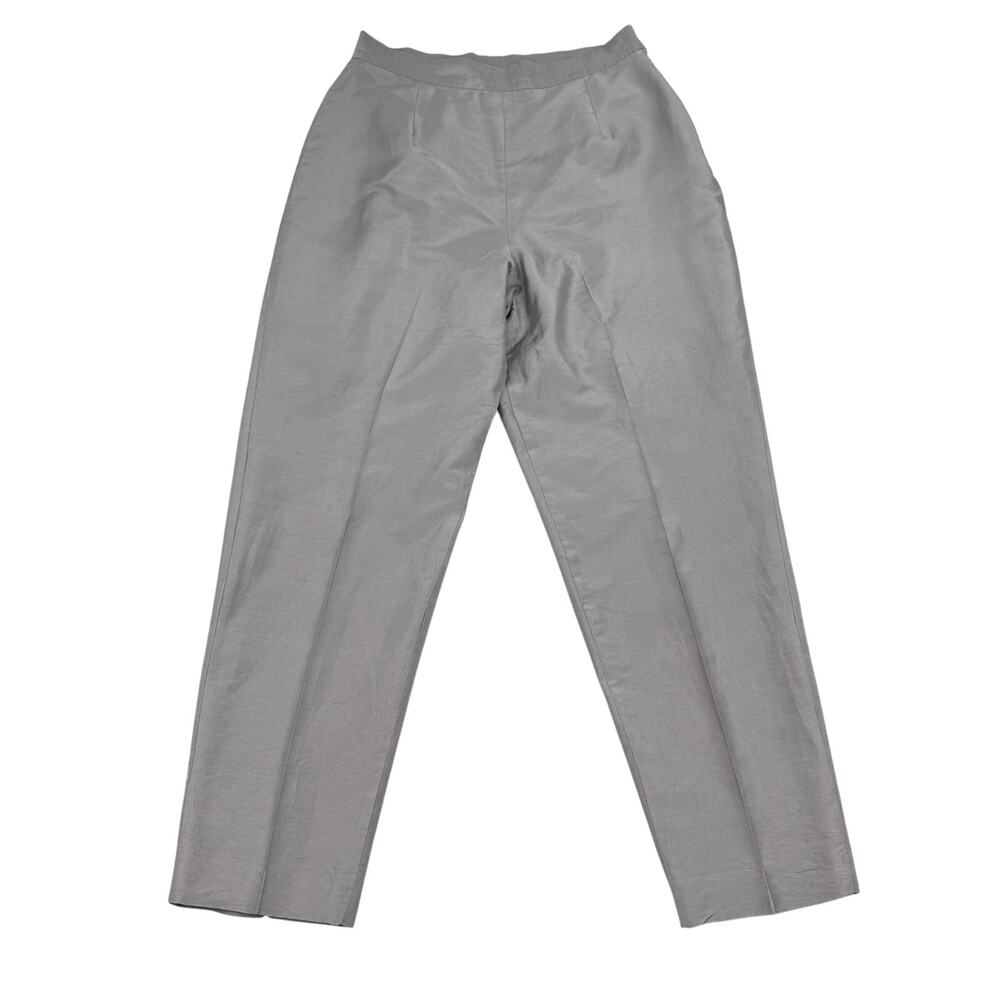 Vintage 90s Y2K Rena Rowan 100% Silk Shantung Pants Silver Gray Tapered Leg 10